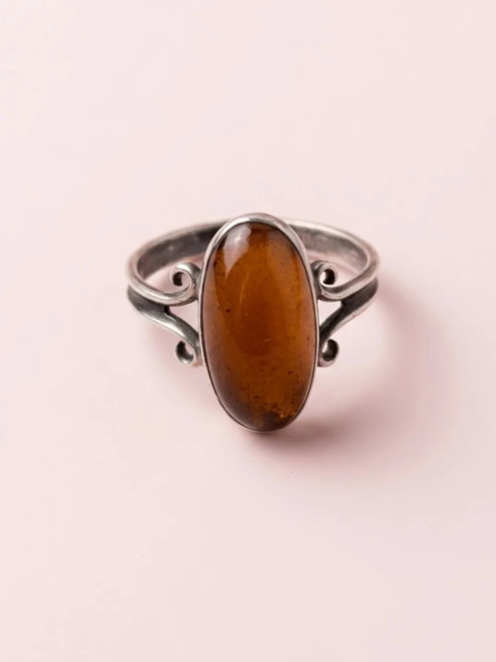 Vintage Amber Cabochon Sterling Silver Ring Size 5